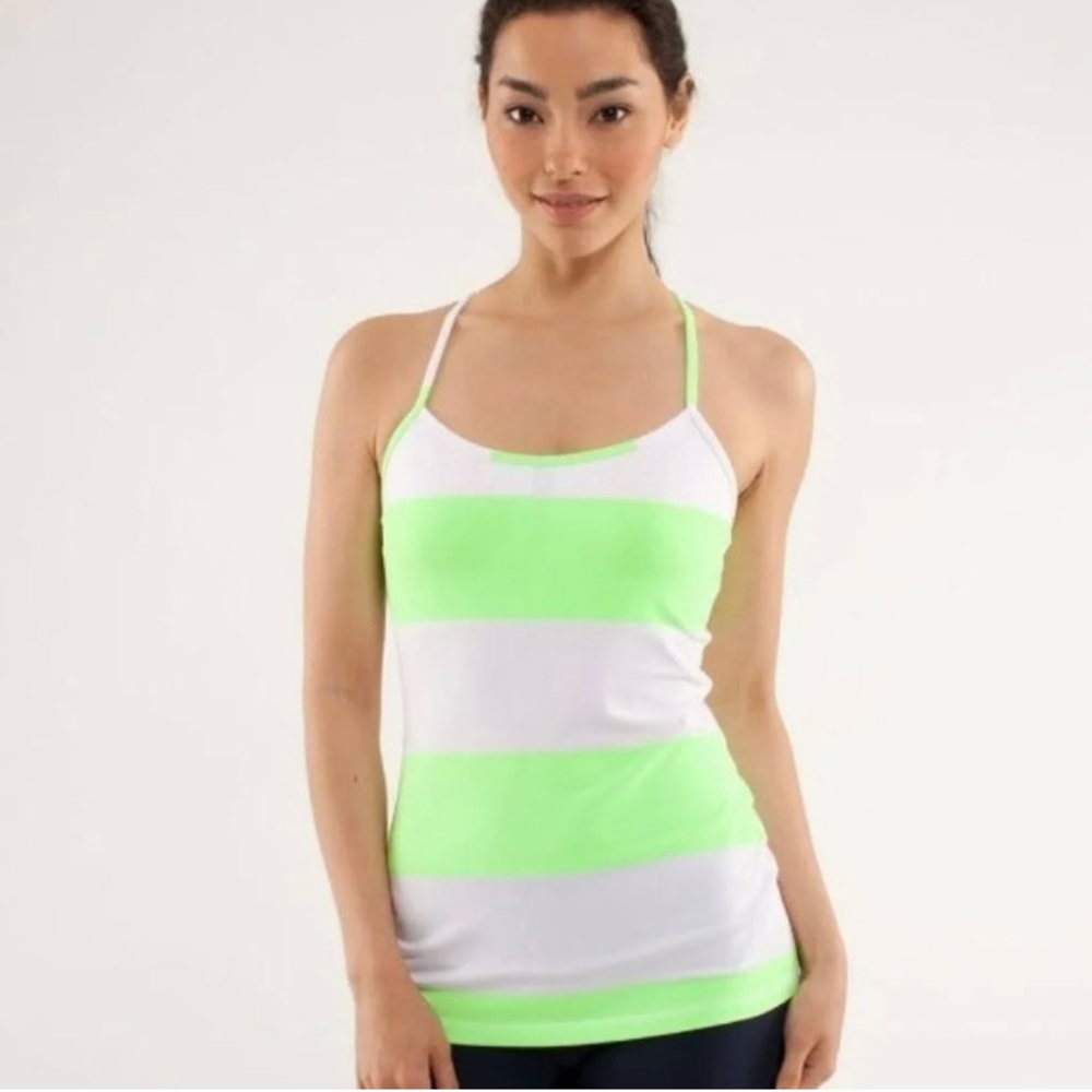 Lululemon Power Y tank size 4 bold stripe zippy green workout gym yoga